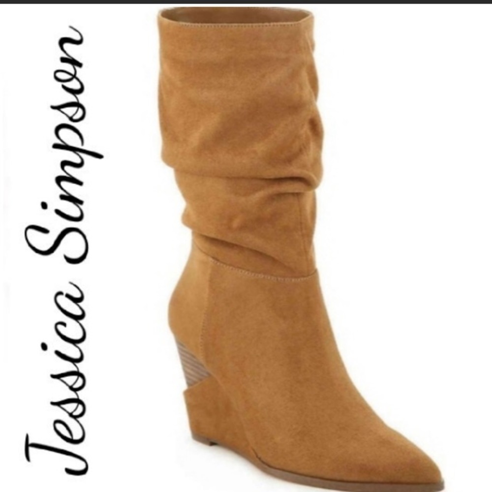 Jessica Simpson Helveta Wedge Boots Faux Suede NWT 15” High